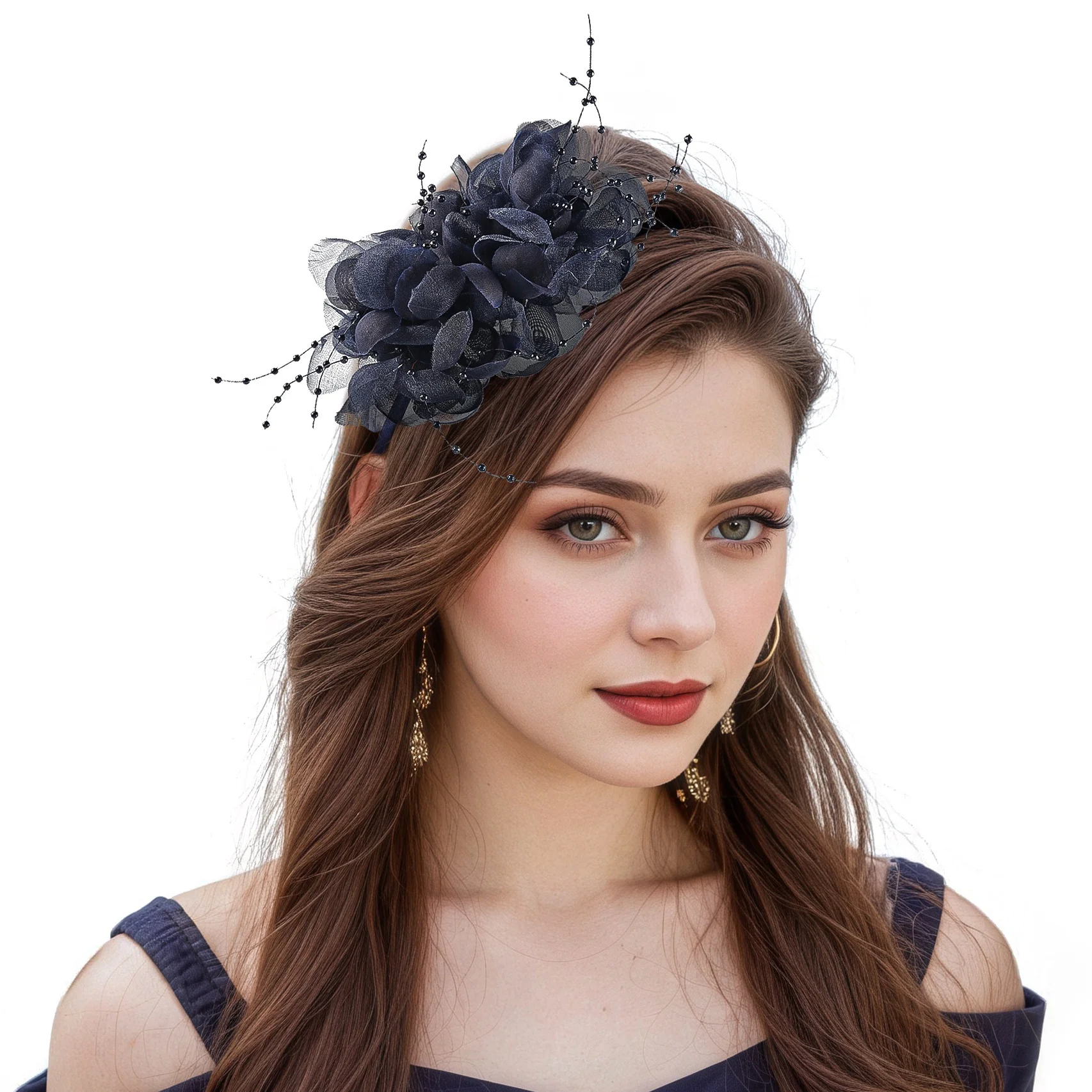 Unique Colorful Cocktail Feather Accessories Camouflage Party Elegant Beads Headband Beauty Flower Headdress for Women Ladies