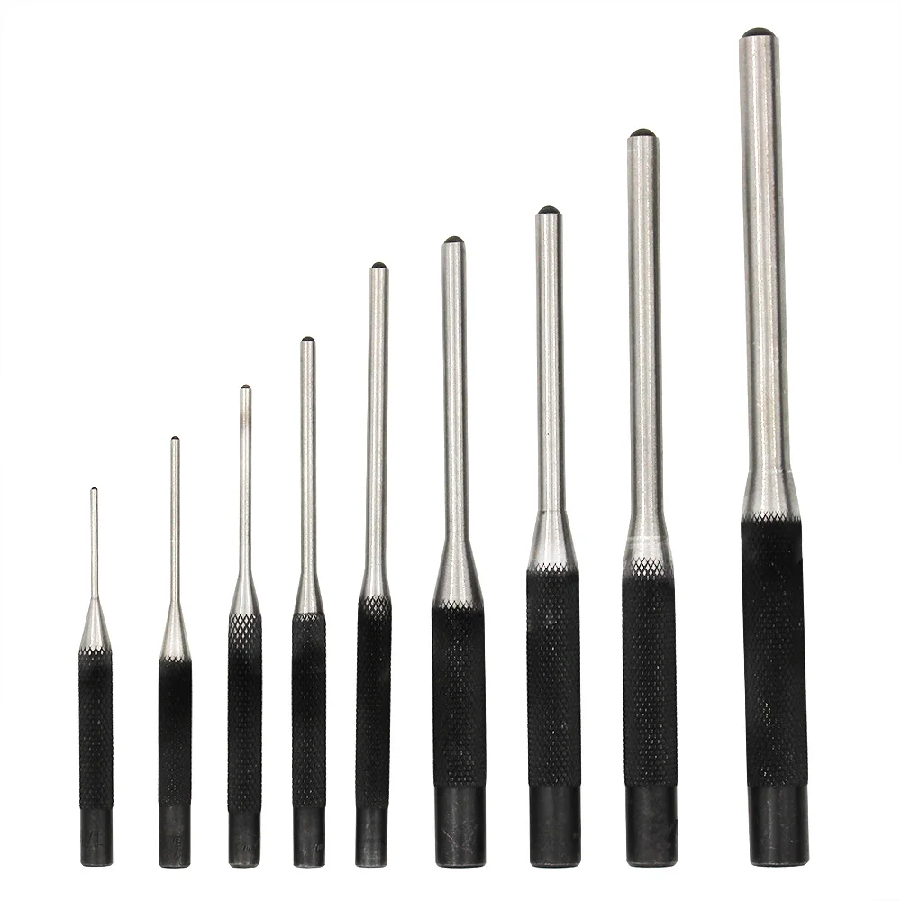 K50 9pcs 40CR Steel Multi Size Round Head Pins Punch Set Grip Roll Pins Punch Tool Professional Hollow End Starter Punch Chisel