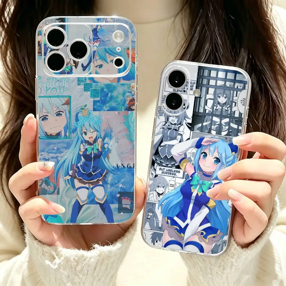 A-Aqua K-Konosuba funny cute Phone Case Transparent Silicone Soft For iPhone 18 17 16 15 14 13 12 11 Mini Pro Max Plus