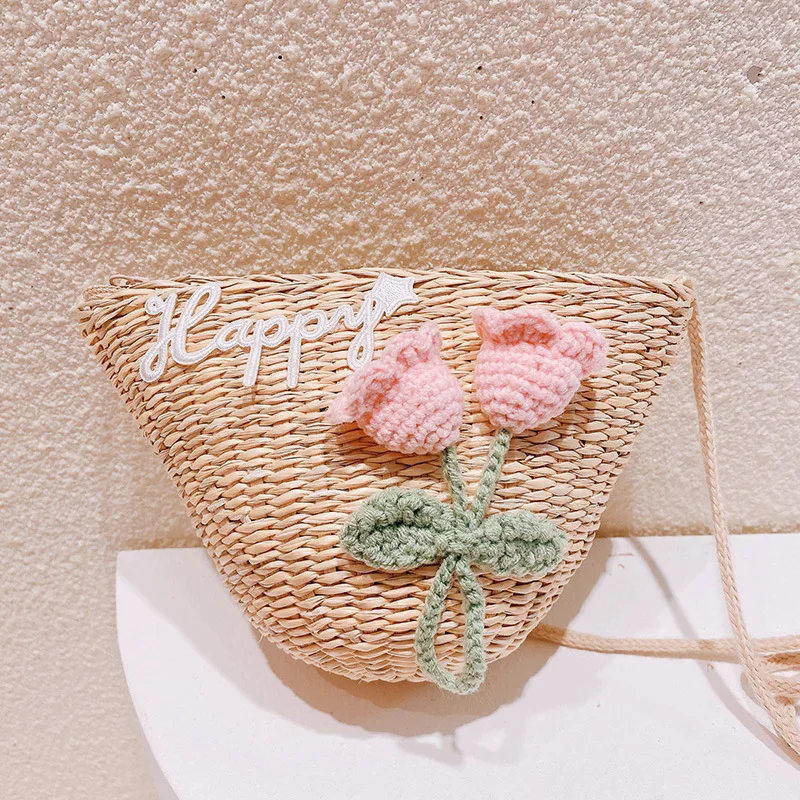 Neue süße Mädchen Mini Geldbörse Kinder Stroh Umhängetaschen Kawaii Baby Münz beutel Kleinkind Strand Rattan Geldbörsen und Handtaschen Geschenk