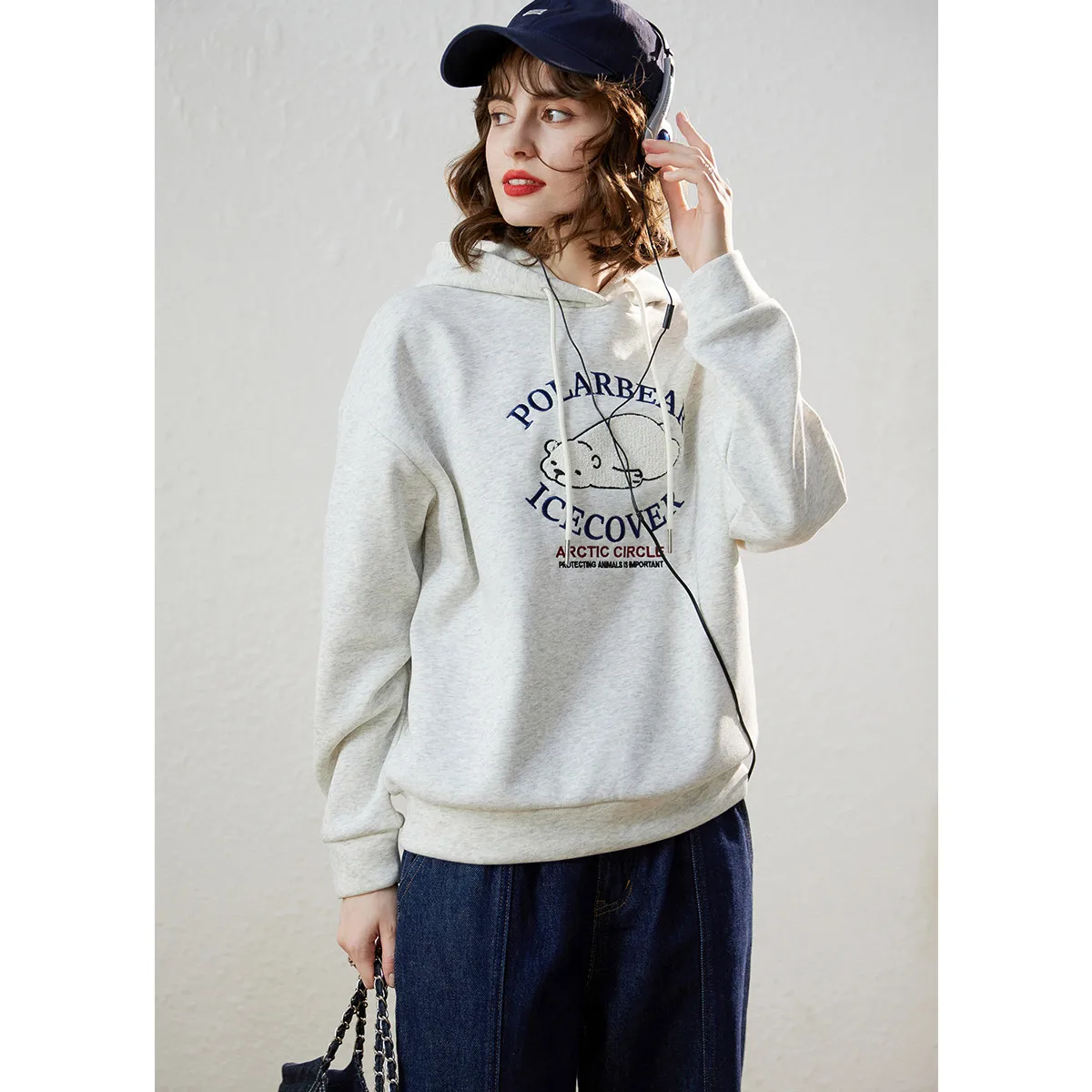 LOUIS YAO Casual Embroidered Loose Women's Hoodie 2025 Winter Thick Velvet Fashionable Personalized Long Sleeve Sweatshirts