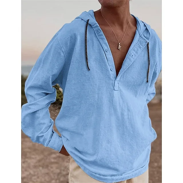 2024 New Young Men's Cotton and Linen Shirt Fashion Hooded Hoodie Long Sleeve Hooded Spring and Summer Casual Daily Clothing