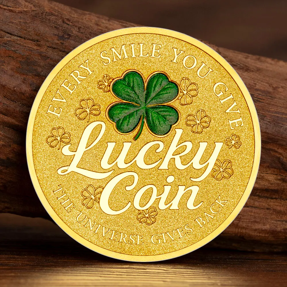 Every Smile You Give Lucky Coin Gold Plated Green Four-leaf Clover Good Luck Collection Coin