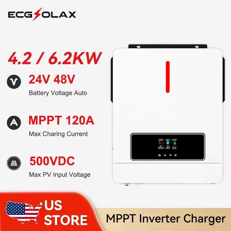 ECGSOLAX 6.2KW 4.2KW عاكس للطاقة الشمسية الهجين 24V 48V 220V مع 120A MPPT جهاز التحكم في الشحن خارج الشبكة الشمسية الهجين العاكس PV 500V #1