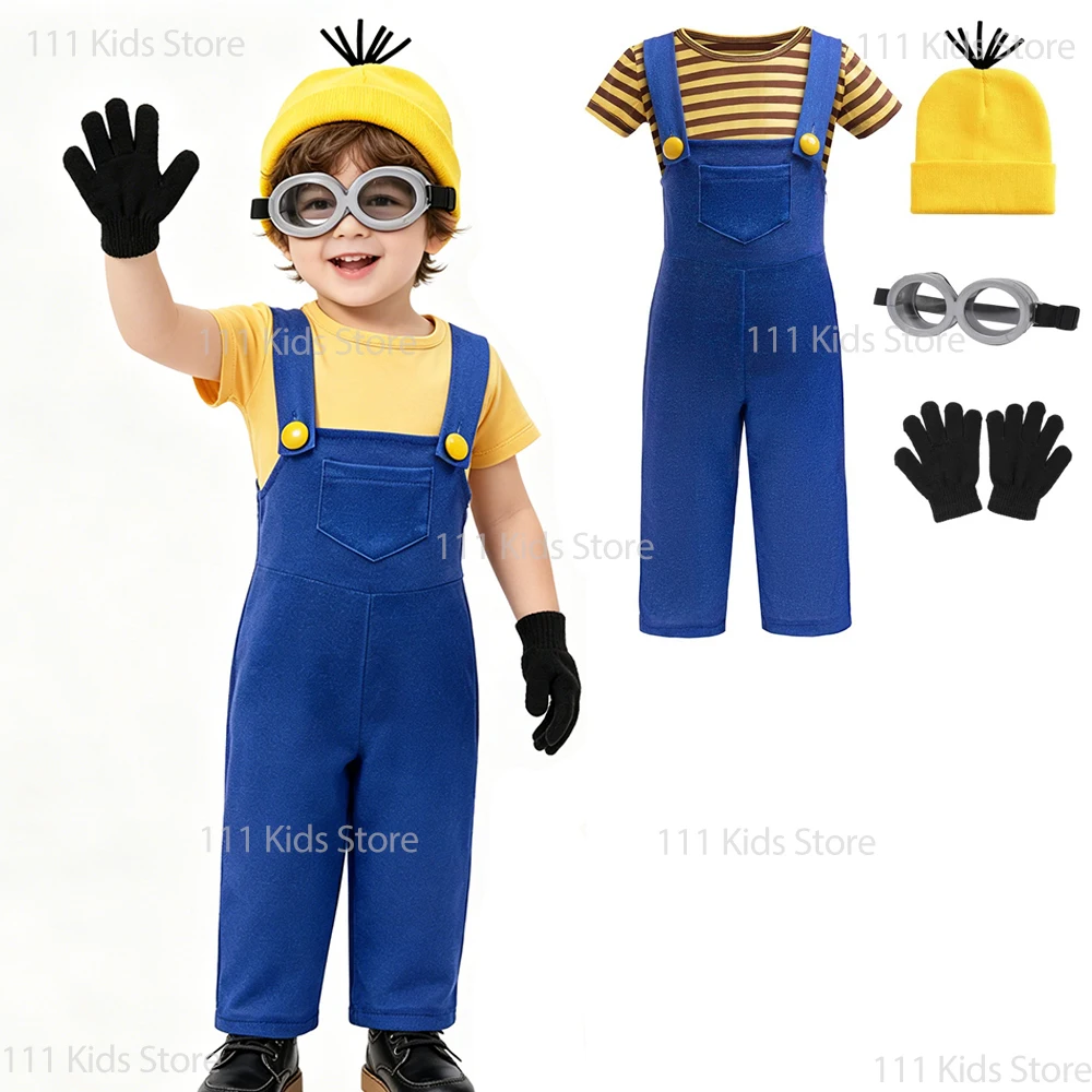 Boys Girls Yellow Cartoon Character Cosplay Costume with accessories Children Perform Sets Clothing Summer Outfit Birthday Gift