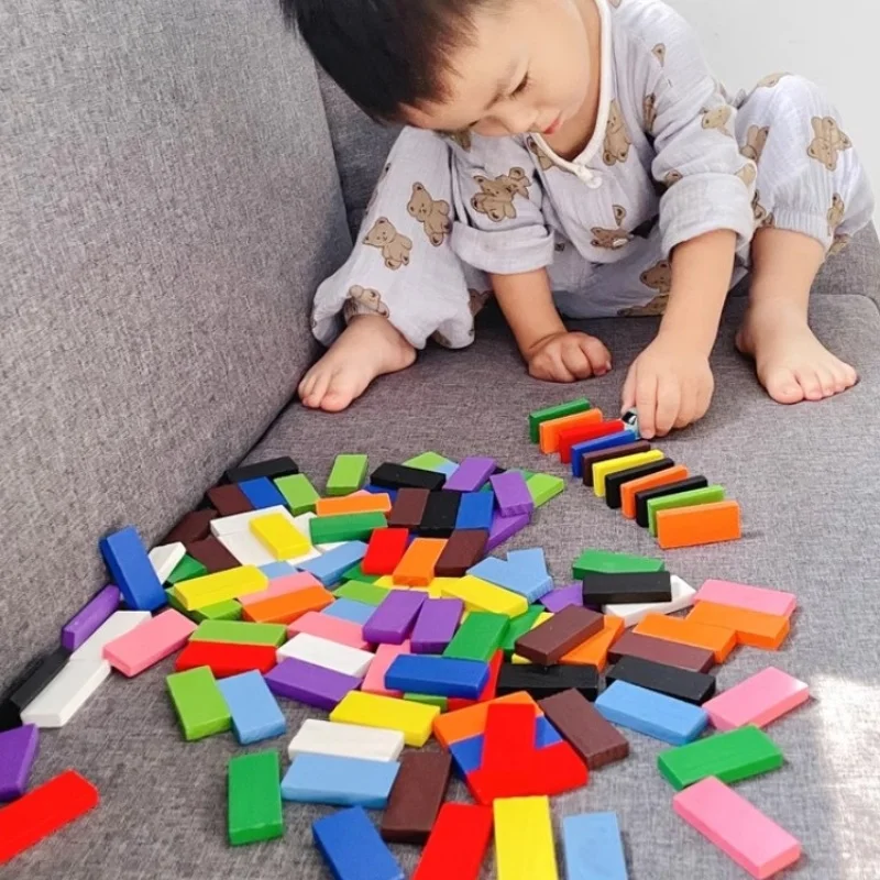 Kinderen Houten Domino Mechanisme Houten Blok Accessoires Regenboog Puzzel Houten Blokken Kinderen Vroege Educatieve Spelen Speelgoed