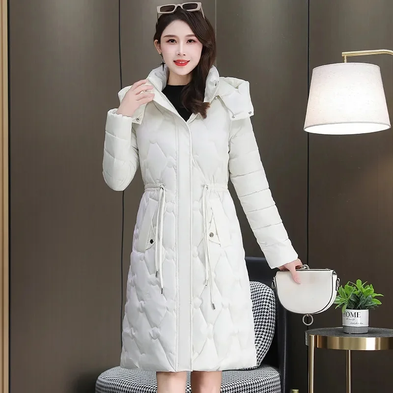 New Bright Face Wash Free Down Cotton for Women 2023 Winter Warm Over Knee Cotton Coat for Women Rich Women Wipable Mid Length B