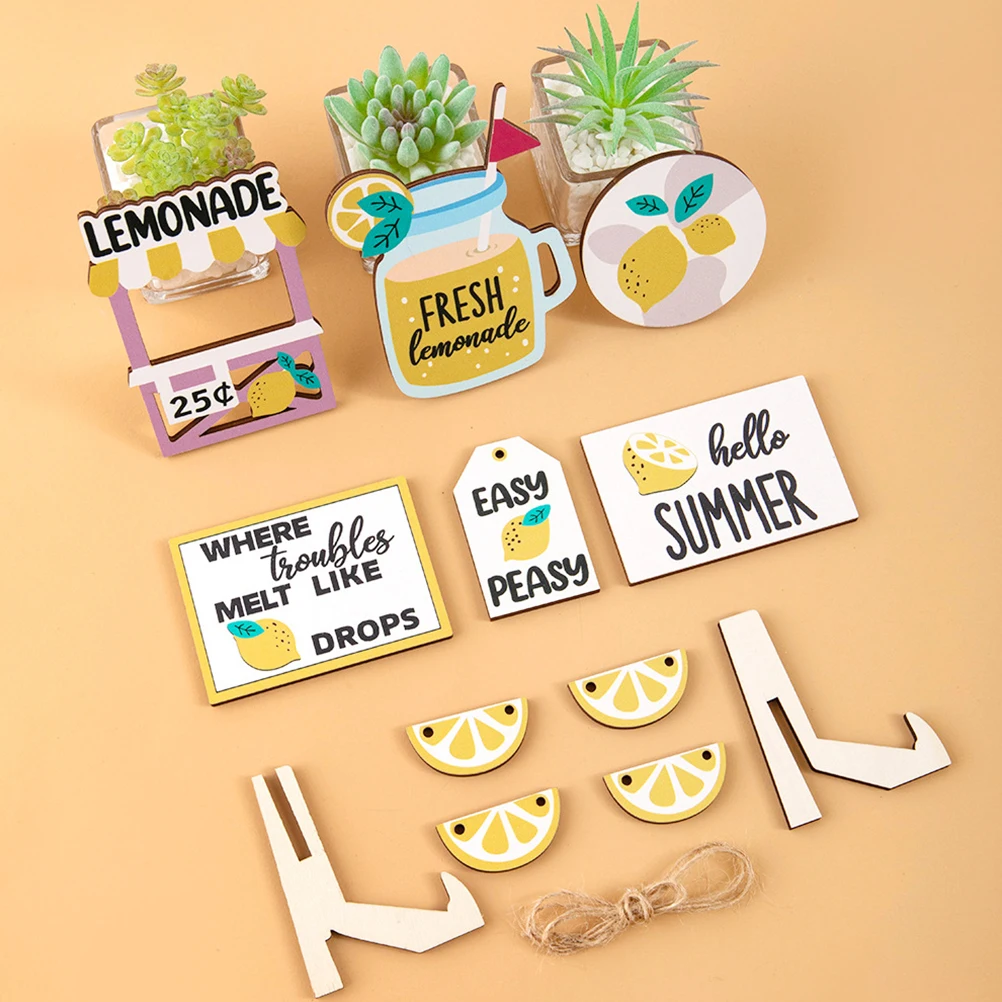 

1 set 1 Set Summer Lemon Tiered Tray Wooden Sign Decorations Rustic Farmhouse Table Centerpieces Party Table Ornament