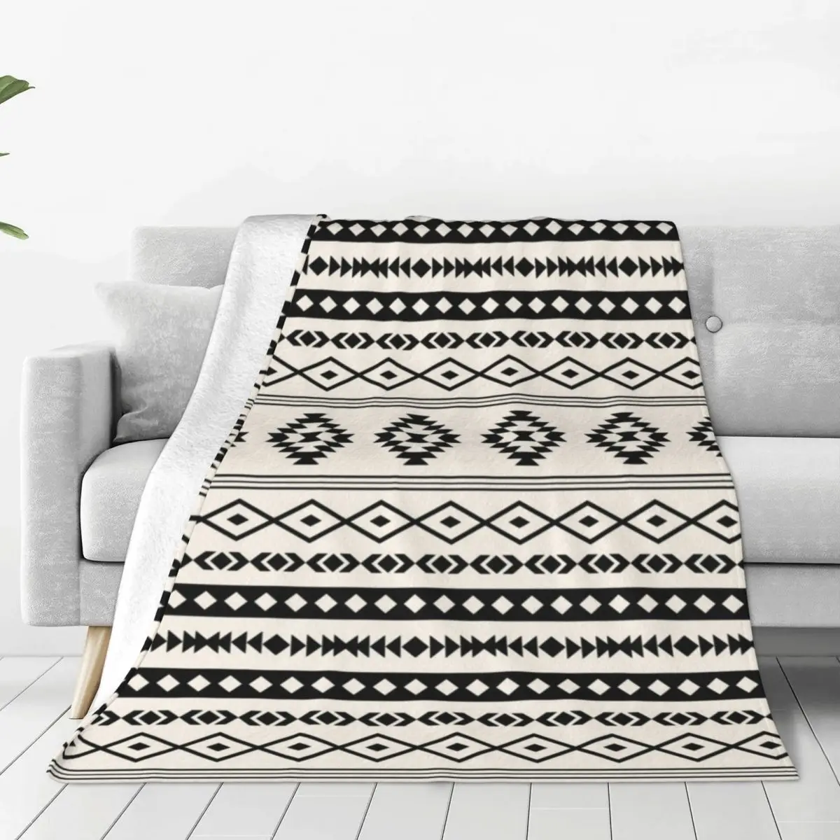 

Aztec Black On Cream Mixed Motifs Blanket Fleece Bohemian Aztec Western Breathable Warm Throw Blankets Bedding Car Bedspreads