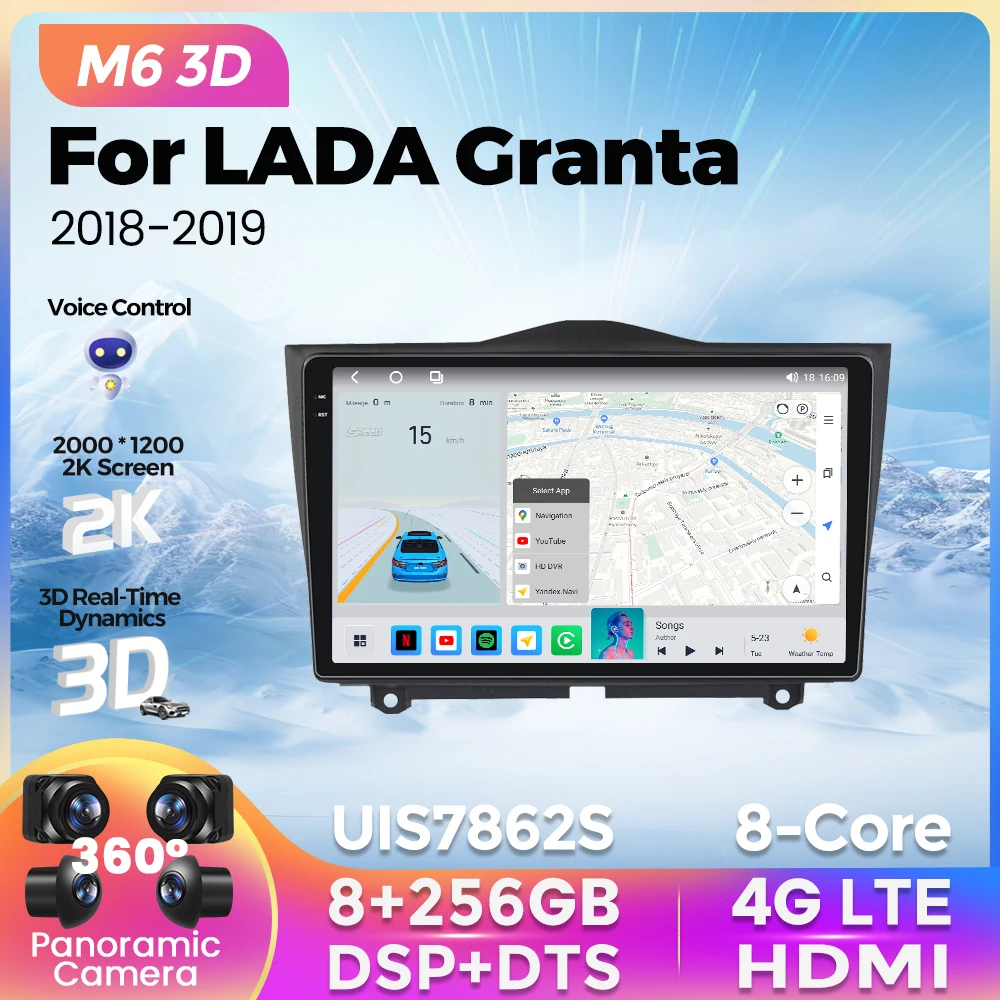 

Новинка 2023, автомагнитола M6 Plus 3D для LADA Granta Cross 2018-2023, мультимедийный плеер с GPS-навигацией для Carplay, Android, авто с ИИ-голосом