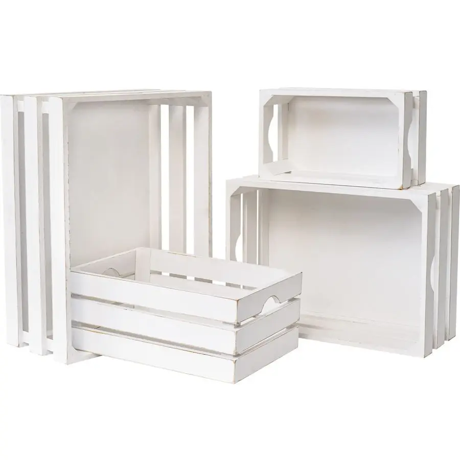 

Wooden Crates Set of 4 Decorative Storage Box with Handles, Rustic Whitewashed Farmhouse Wooden Crates for Display, Living Room