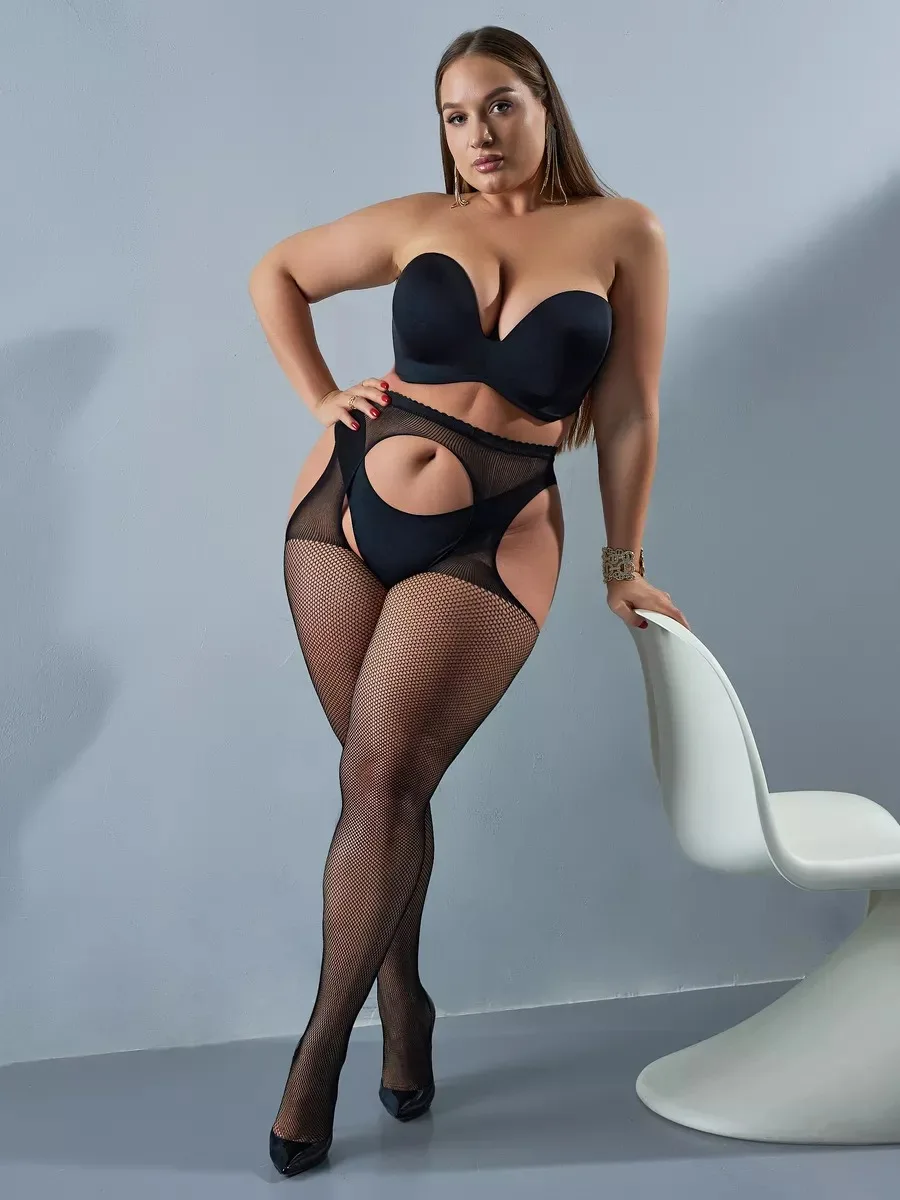 Plus Size for Chubby Beauties Bold Sexy Style Thigh High to Waist Mesh Stocking Female Fishnet Pantyhose Nackt Butt Lingerie