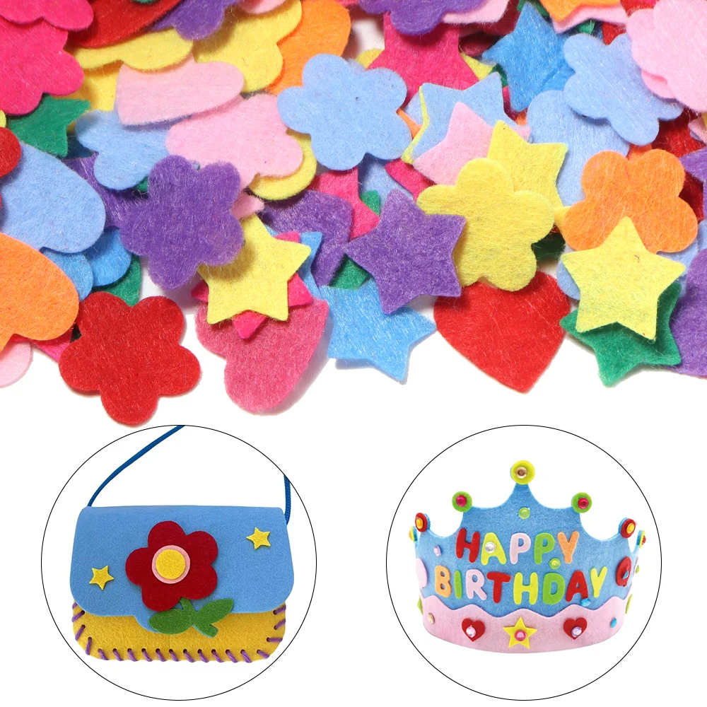 200 Stück/Los 2cm Vliesstoff-Applikationen in Form von Sternen, Herzen und Blütenblättern für DIY Handgemachte Kleidung, Taschen, Bastelarbeiten, Dekorationszubehör.
