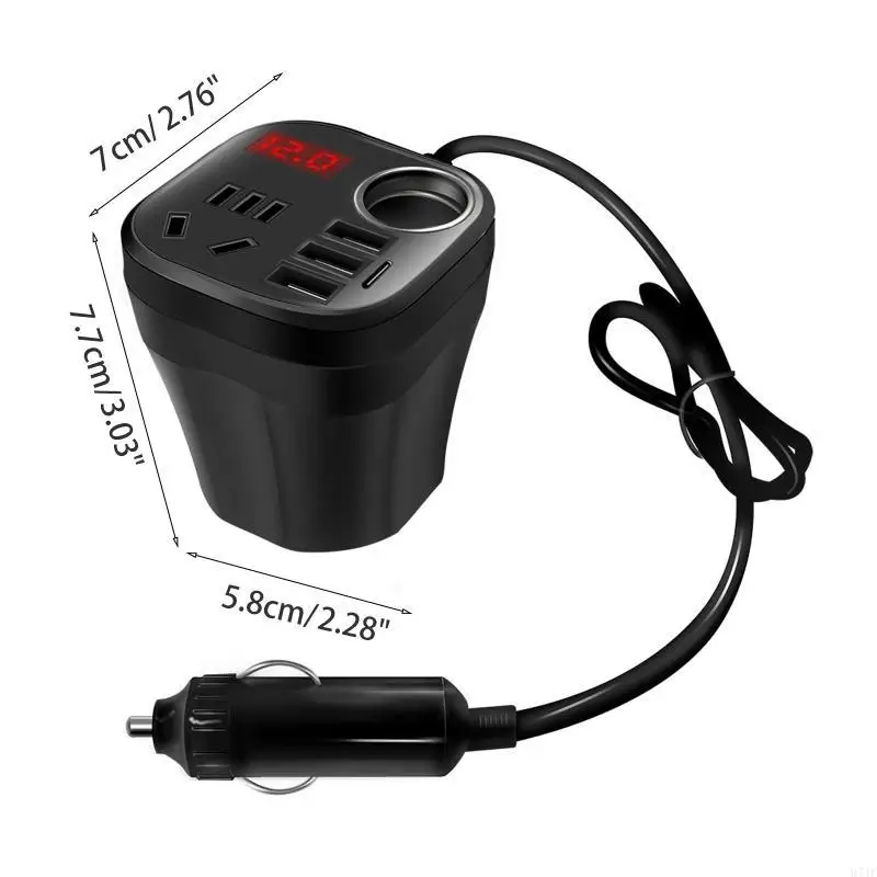 H7JF 150W Auto -stroomomvormer 12V tot 220V digitale spanningstransformator met 3 USB -auto Fast Socket Digital Display