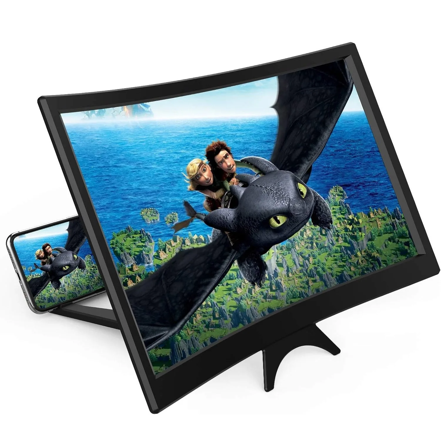 Lupa de pantalla curva de 12 "para teléfono móvil, lupa 3D HD, ampliadora de pantalla de proyector para películas, soporte plegable para teléfono y vídeo