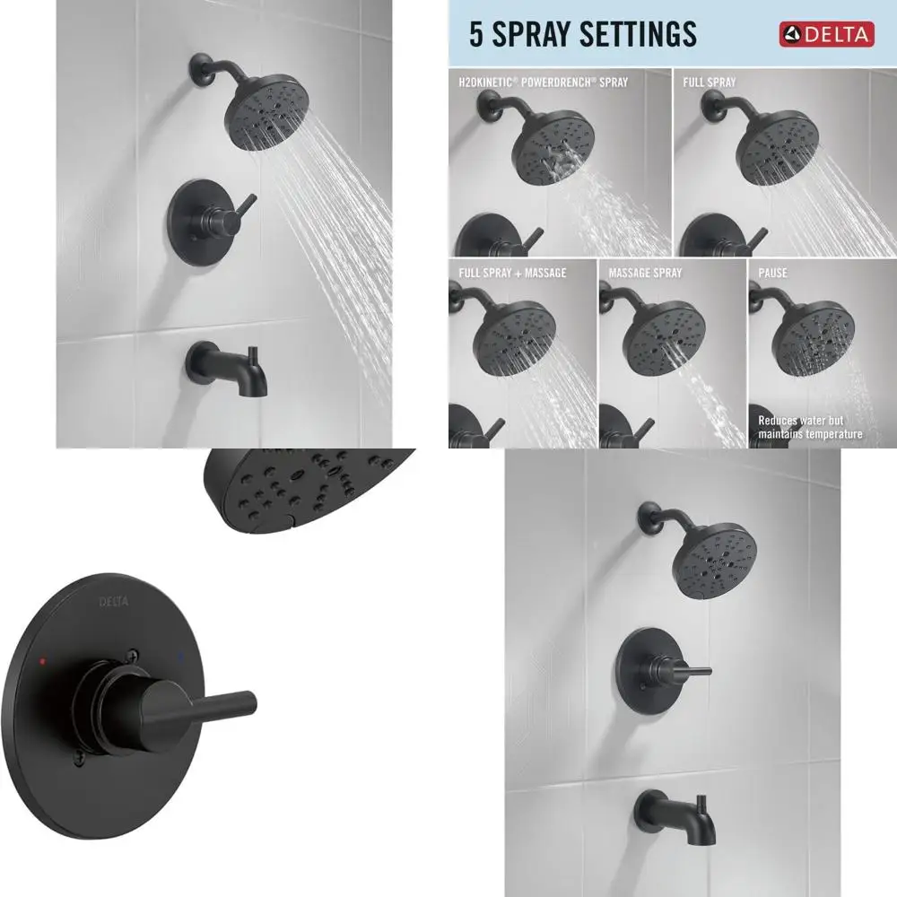 

Nicoli 14 Series H2O Matte Black Bathtub & Shower Faucet Set with Shower Head and Handle, Includes Valve Trim Kit 144749-BL
