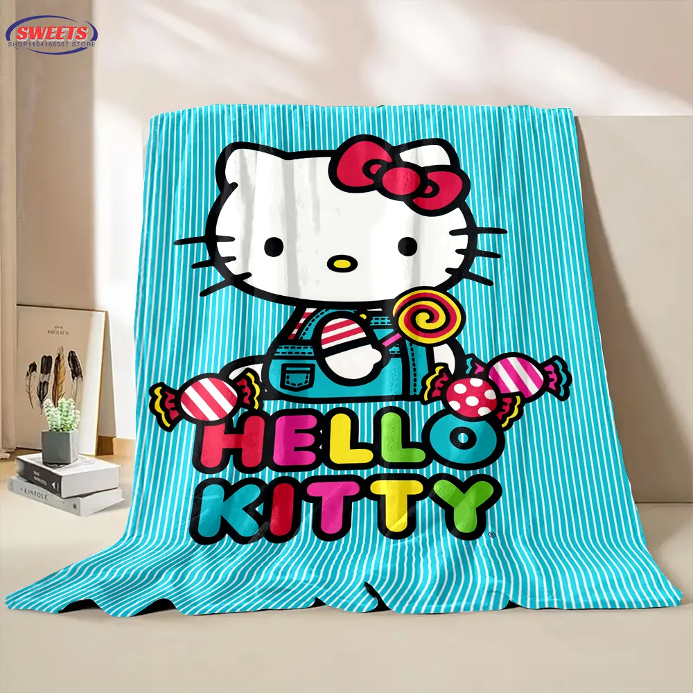 Miniso Hello Kitty Cartoon Flannel Blanket for Bed Bedroom Sofa Picnic, Throw Blanket for Cover Outdoor Leisure Nap Girl's Gifts