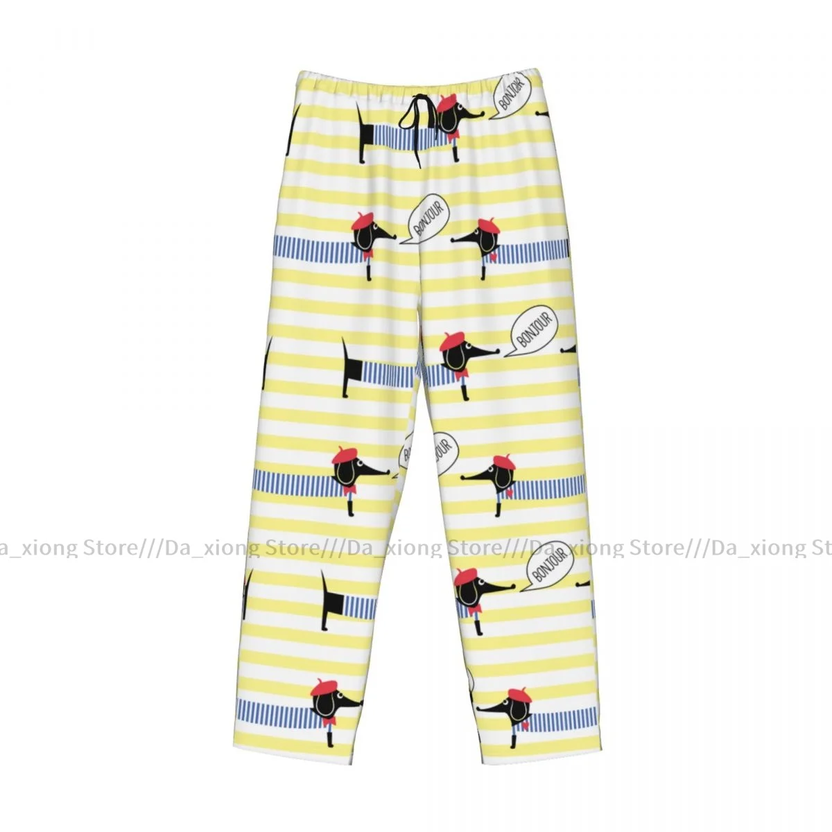 Cute Cartoon Dachshund French Dressed Dog Mens Pajamas Pyjamas Pants Lounge Pants Sleep Bottoms