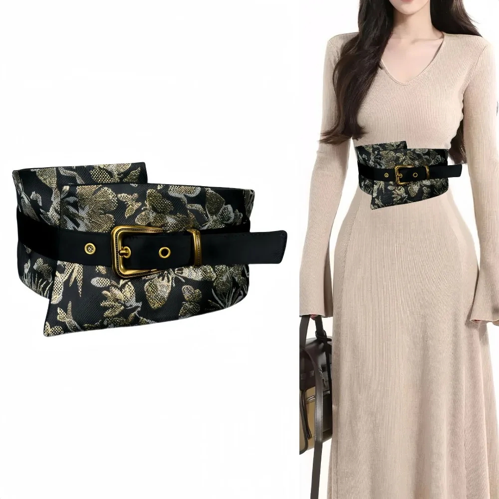 Punk Retro Leopard Print Belt Ethnic Style PU Leather Wide Cummerbund Korean Style Y2K Cowboy Waistband Trousers