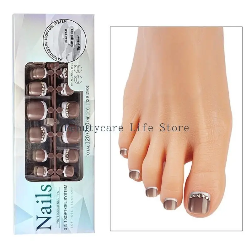 

652C Длинные искусственные ногти на ногах Французский маникюр Ногти на ногах 120 шт. Набор для красоты Полное покрытие Накладные