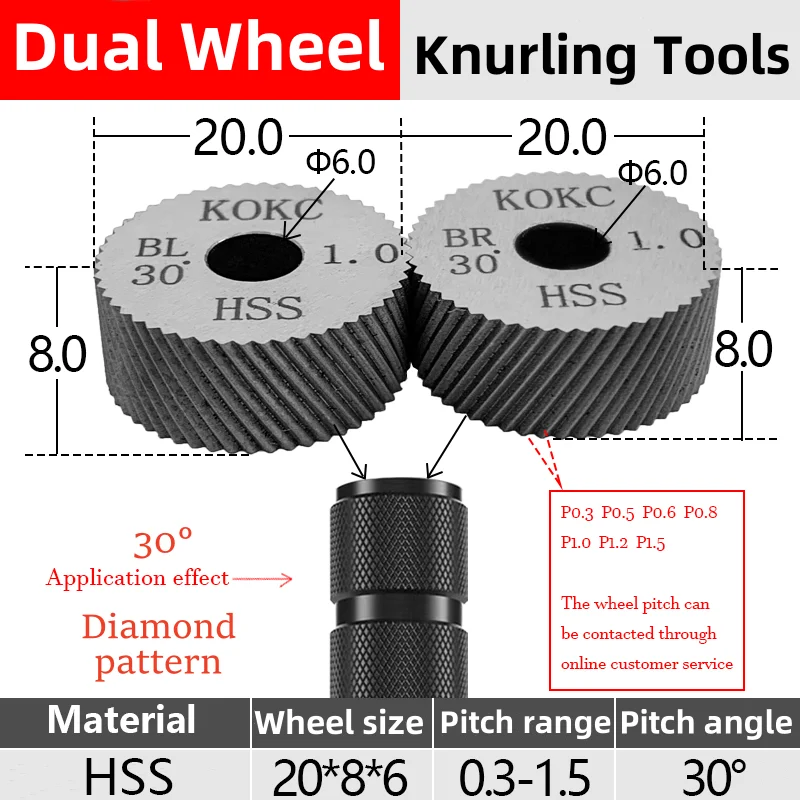 Imagem -03 - Kokc Dupla Roda Knurling Ferramentas Alimentação Torno Cnc Padrão Quadrado 30 ° Diamante 45 ° 20*8*6
