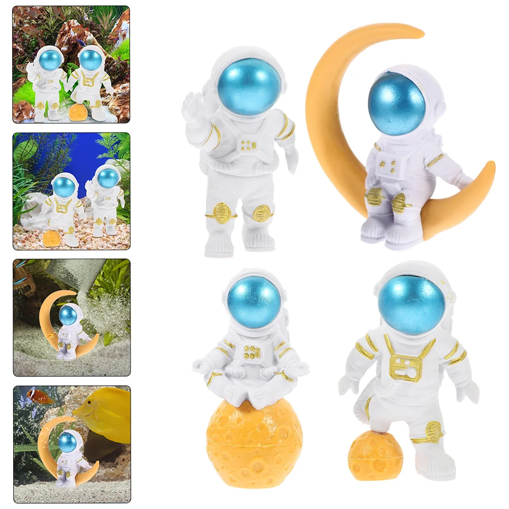 4 Pcs Decor for Shelves Astronaut Ornaments Sculpture Statue Fish Tank Figurine Autumn Shelf Toddler