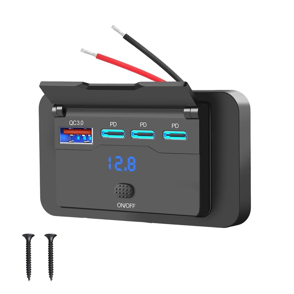 Neue 4 Ports Auto Ladegerät Buchse Panel 12 V/24 V RV USB Outlet Dual QC3.0 PD Schnelle lade Buchse Zubehör für Auto Bus RV Lkw