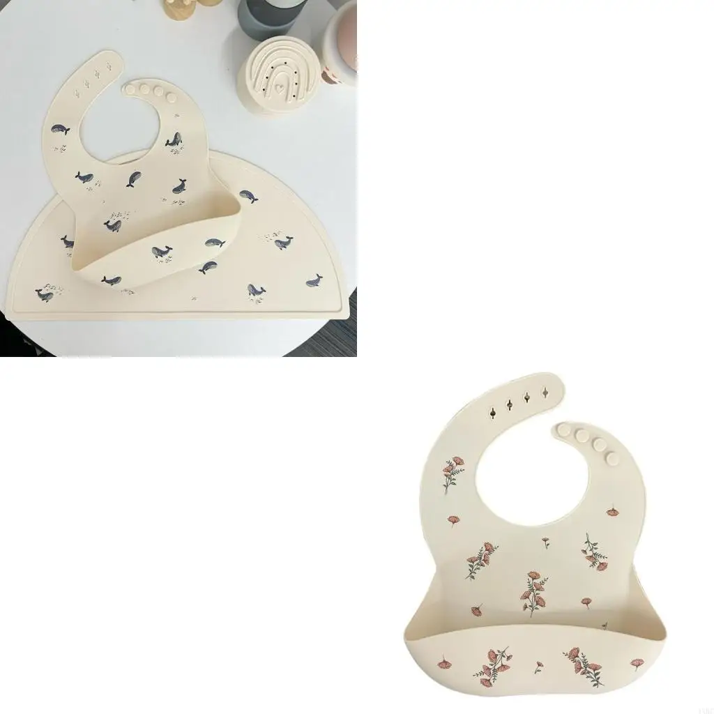 

Baby Bibs Soft Waterproof Feeding Bib with Catcher Pocket Kids Placemats 4XBC