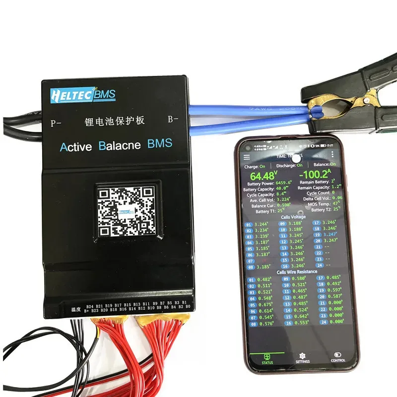 Heltec Smart  Active BMS 100A 200A 1A/2A Active Balance bms 8S 13S~24S Battery Protection Board CAN RS485 APP Lifepo4 li-ion LTO