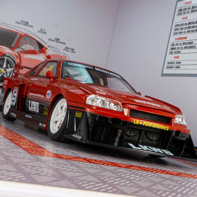 

1:24 Nissan GT-R34 skyline Track Edition Модель автомобиля из сплава, двери, передний капот и дверь багажника можно открыть, богатые детали