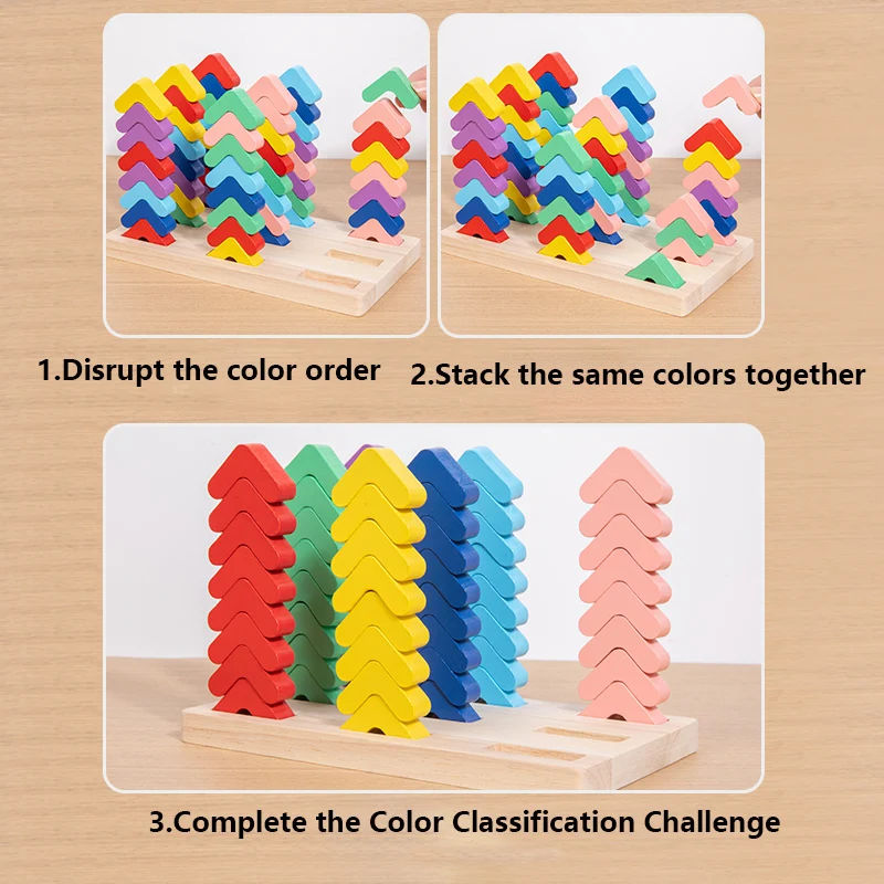 مكعبات بناء خشبية ملونة على شكل حرف V، لعبة الألوان الخلفية في مكان، لعبة الاقتران بالألوان، لعبة الإدراك بالألوان للأطفال #4