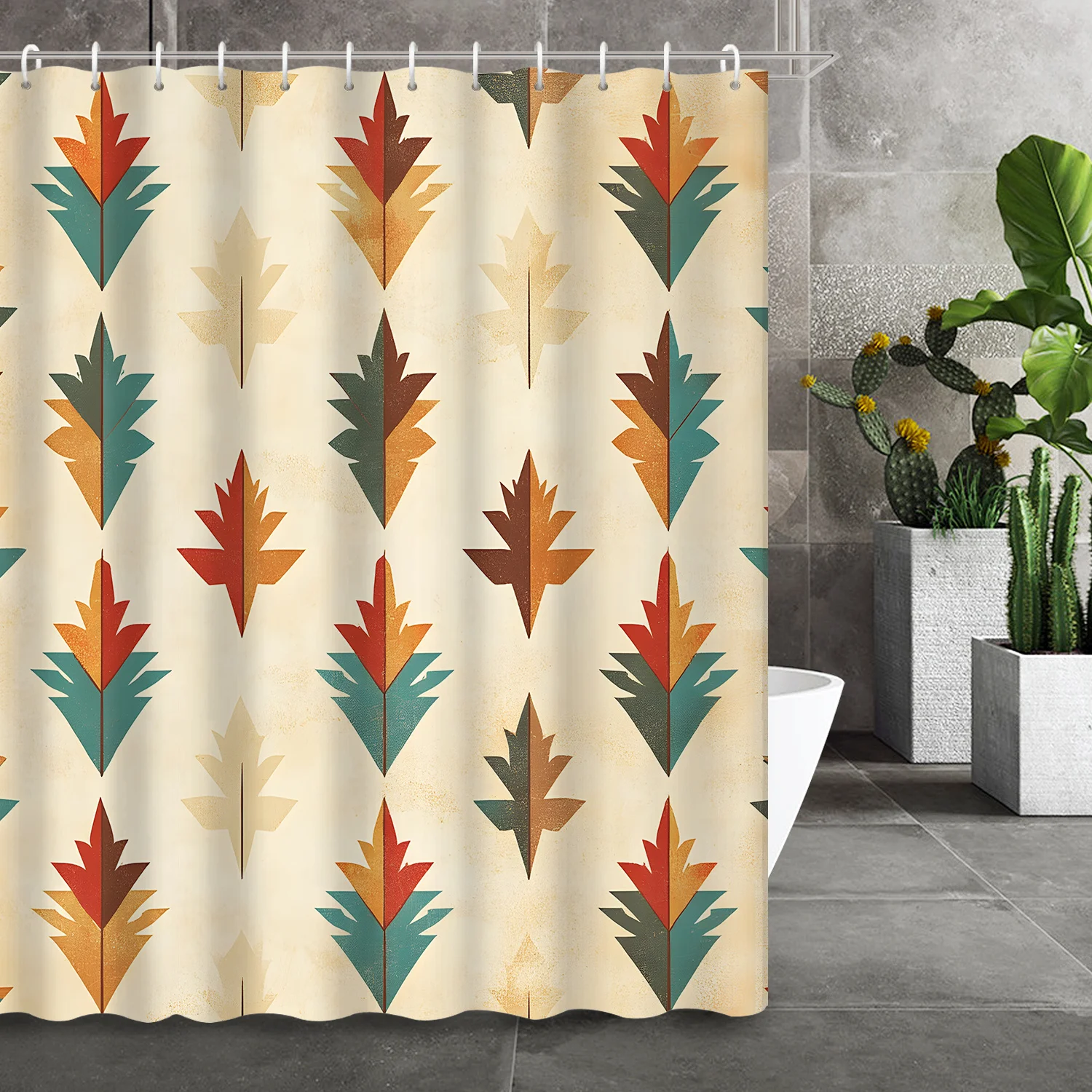 

1 шт., занавеска для душа в богемном этническом стиле, винтажный ботанический дизайн, можно стирать в машине для современных и традиционных ванных комнат