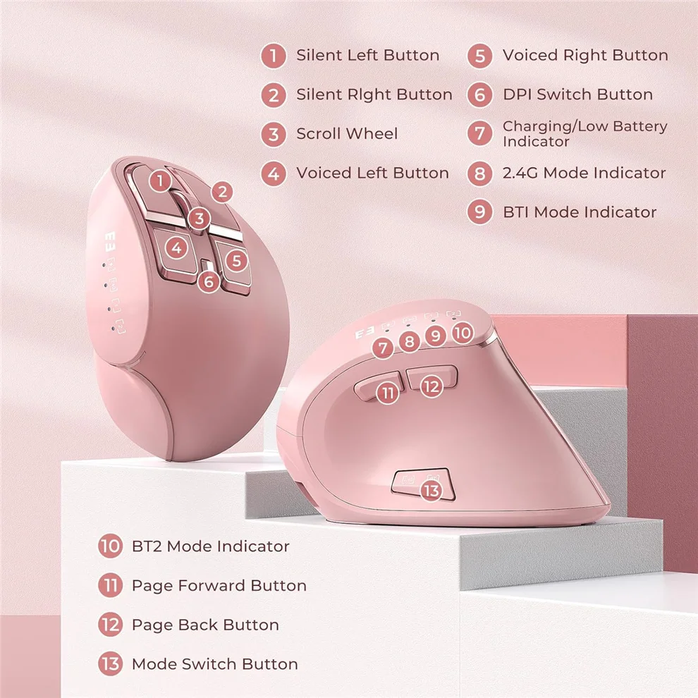 Custom Ergonomic Mouse Bluetooth Wireless Vertical Mouse Rechargeable Optical Mice for iPad Laptop Computer Accessory Gift