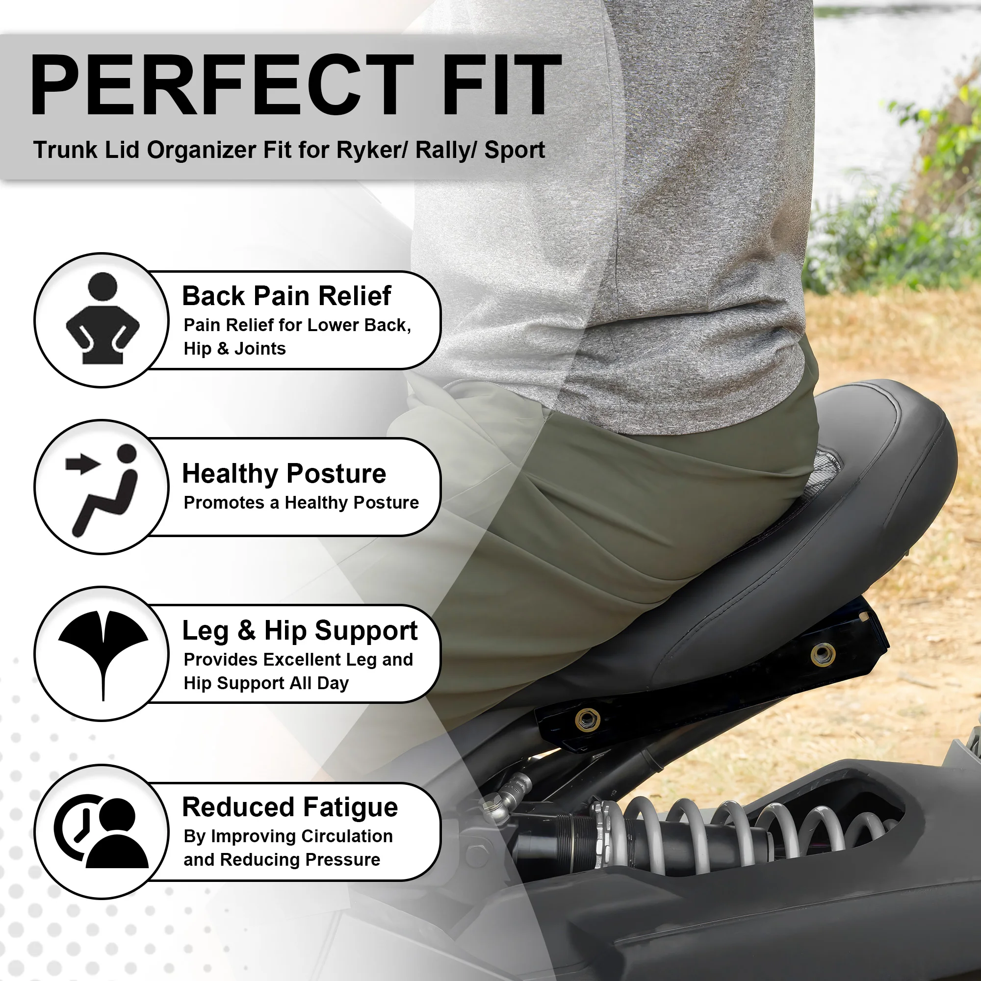 Sit. Grip. Ride. – Black Rhomboid Rider Saddle for Ryker 600/900/Rally/Sport, Cool-Weather Comfort, 2019–2024.
