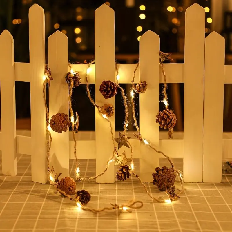 Christmas Decoration LED String Lights Pine Cone Star Xmas Tree Sign Garland Lights,Battery Operated,Room Holiday Decorations