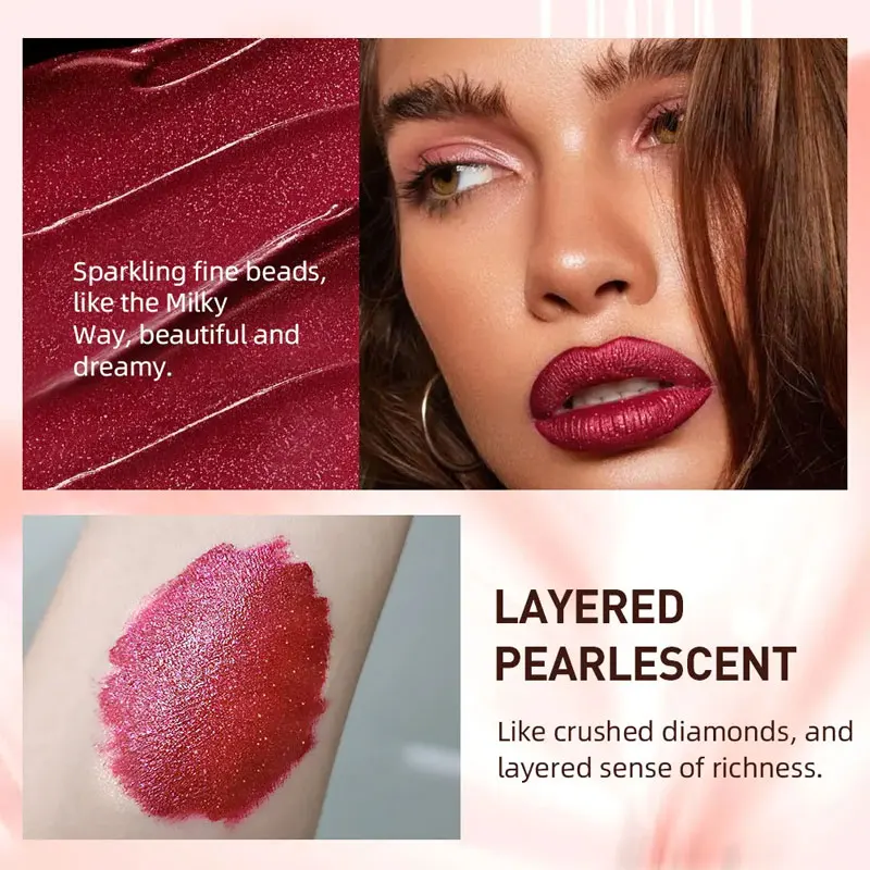 QIBEST Matte Glitter Lipstick Diamond Liquid Lipstick Long-lasting Waterproof Moisturizing Pearl Fine Glitter Lip Glaze Makeup