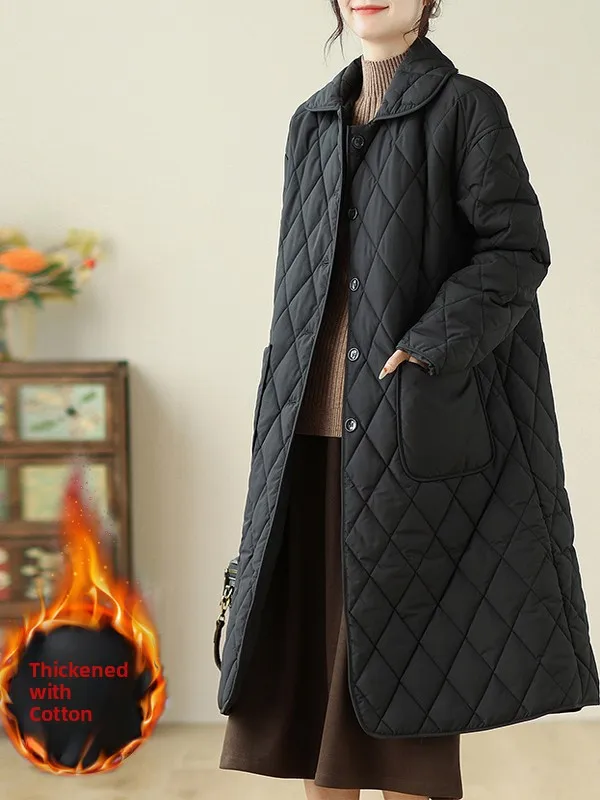 

Женское утепленное пальто-пуховик оверсайз из хлопка, средней длины до колен, с наполнителем из полиэстера, универсальная верхняя одежда, стройнящая фигуру