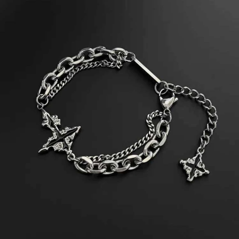 Europe and The United States Punk Style Cross Chain Double Bracelet Men and Women Gothic Niche Holiday Jewelry Accessories