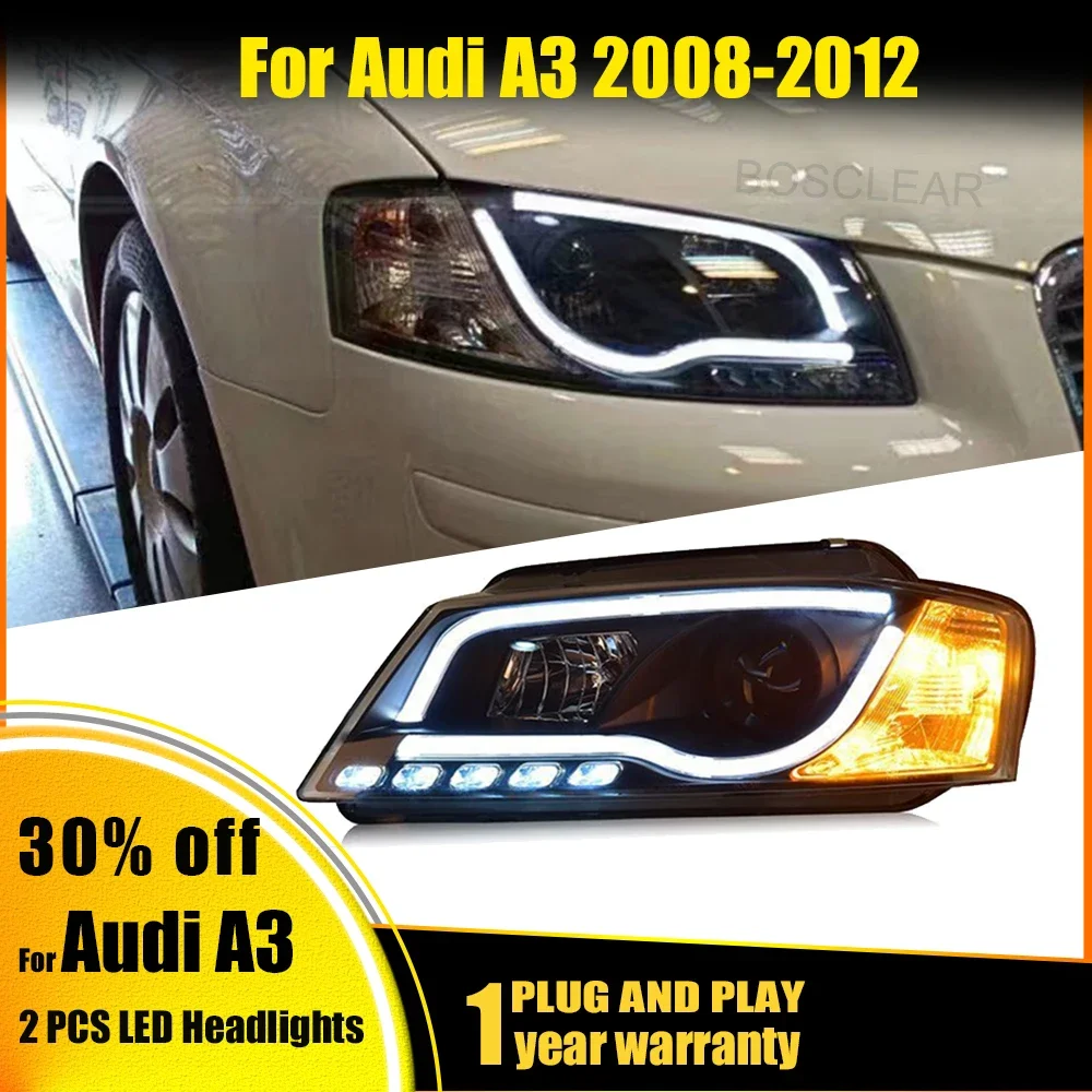 

Автомобильные светодиодные фары для Audi A3 8L 8P 8V 8Y 2008-2012, модификация сборки, светодиодный световод, дневные ходовые огни, ксеноновые двойные линзы