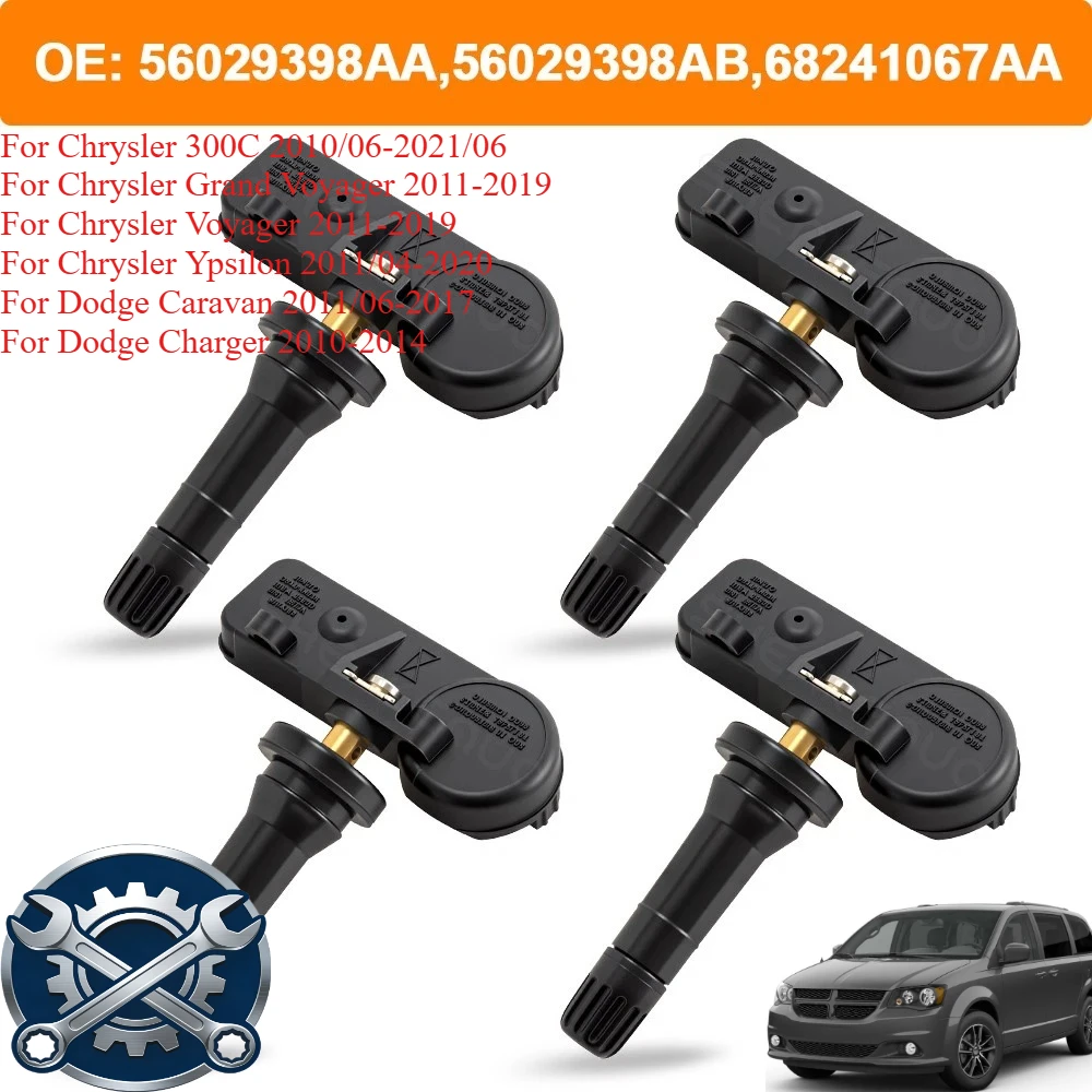 Датчик системы контроля давления в шинах (TPMS) 433 МГц, 4 шт., для Fiat Freemont 500L 2011-2014 гг., артикулы 56029398AB, 56029398AA