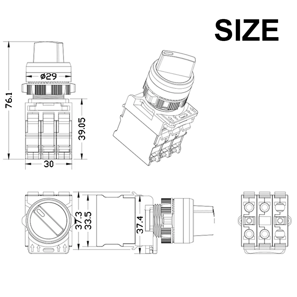 Knob Switch 22mm 1NO/2NO/1NO1NC 2/3 Position Self Locking Momentary Button Start Stop Waterproof Push Button Rotary Switch 10A