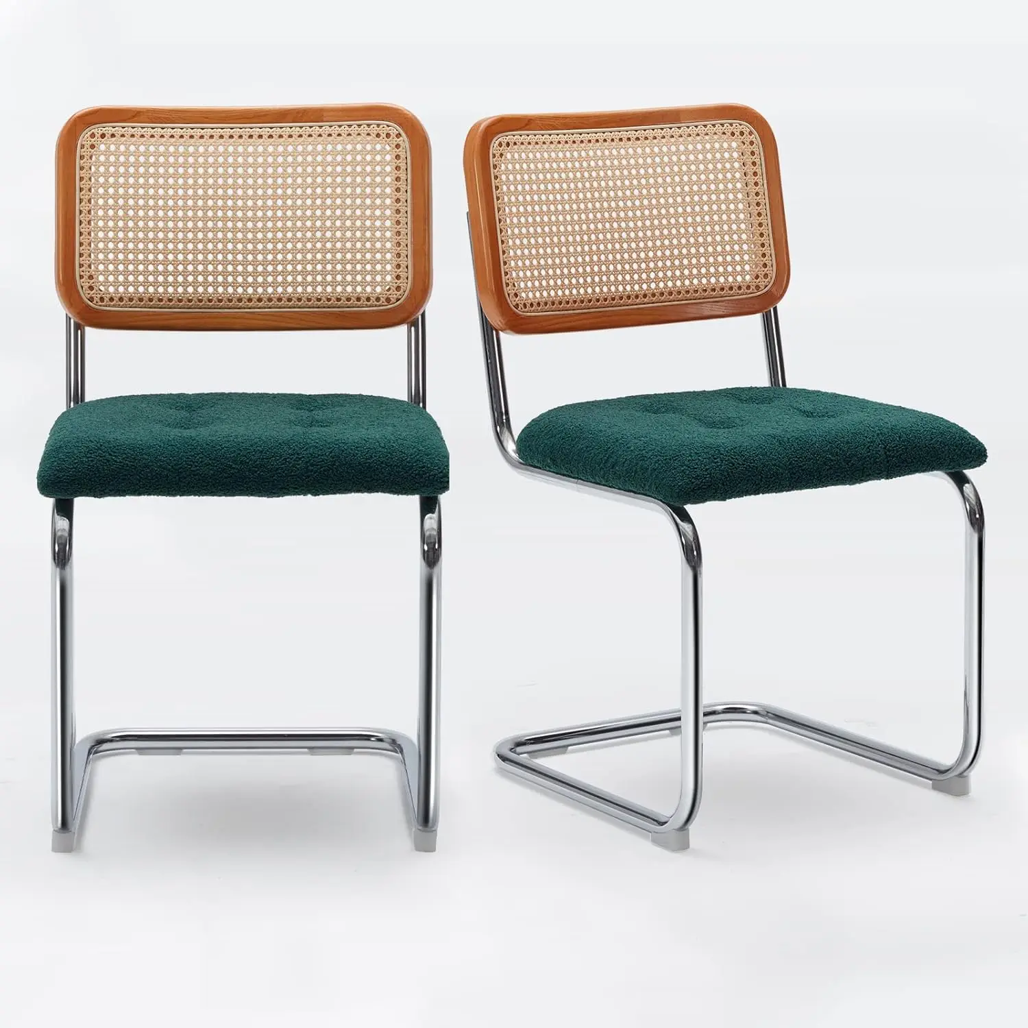 

Mid-Century Modern Armless Dining Chairs Set of 2 Mesh Cane Rattan Backrest Teddy Velvet Home Kitchen Room, Customized