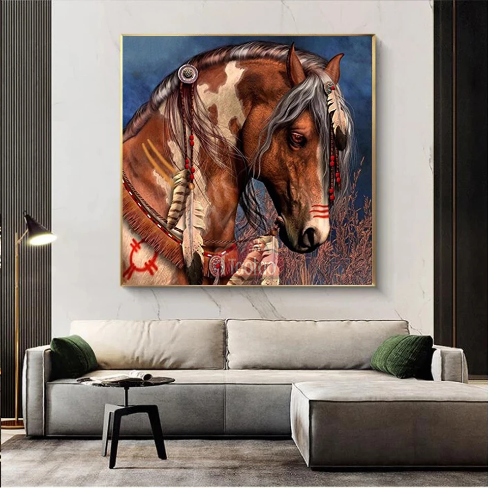 Full Square Round Drill Indian Horse Picture 5D DIY Diamond Painting Animal Embroidery Mosaic Cross Stitch Home Decor Wallpaper