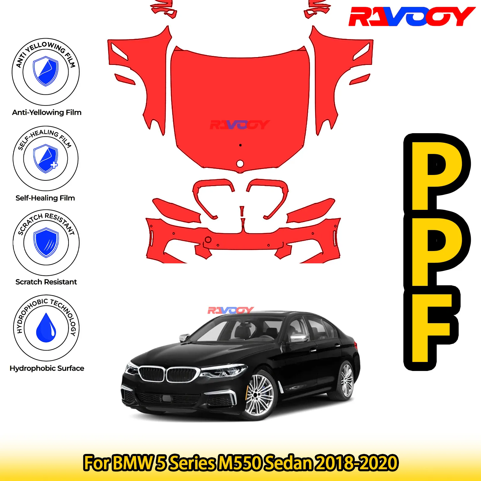 

For BMW 5 Series M550 Sedan 2018-2020 Glossy Matte Black Precut front PPF Kit Paint Protection Film