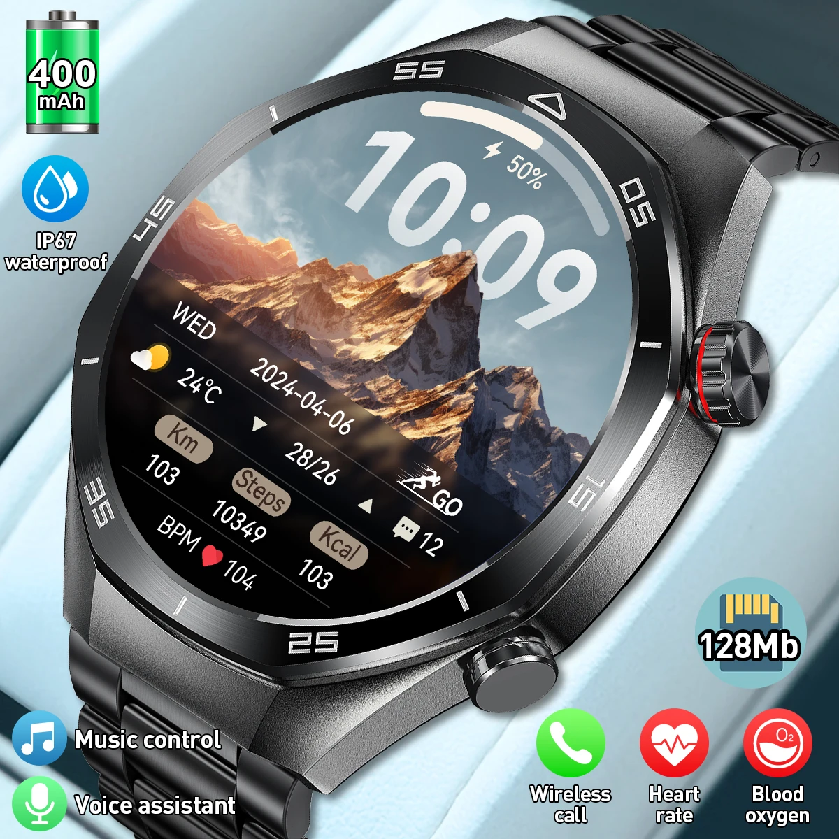 

LIGE New Business Smartwatch Men Bluetooth Call Music Voice Assistant Men Watch Sport Heart Rate 400mAh Bettery Smart Watch Men