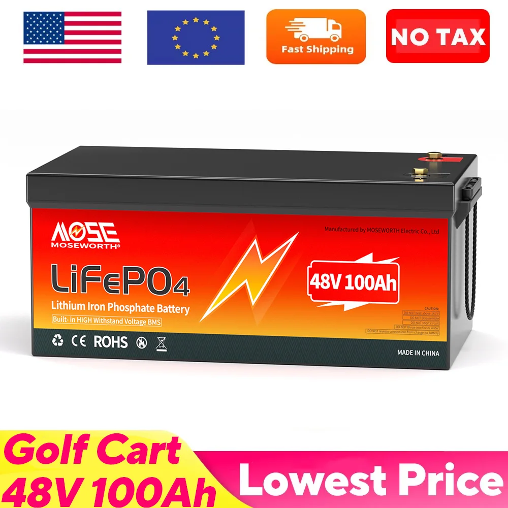 

48V 100Ah Lifepo4 Golf Cart Battery Lithium Iron Phosphate Battery with Smart 200A BMS 5000+ Deep Cycles for Solar RV Off Grid