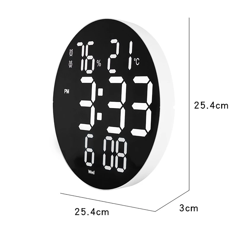 LED Wall Clock Round 3D Large Silent Temperature Humidity Display Digital Wall Clocks with Remote Control Clocks Wall Home Decor