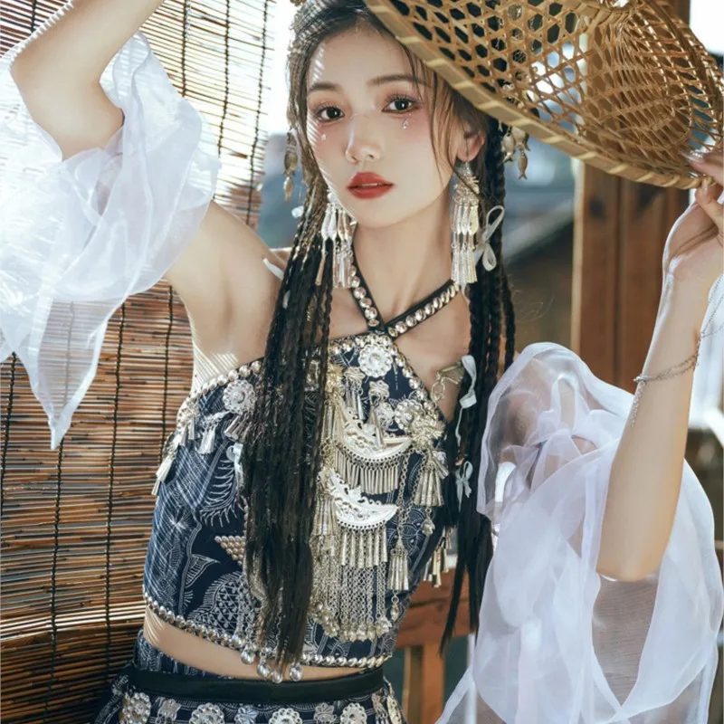 New dress national batik with chest long skirt and bubble sleeve clothing style photography performance