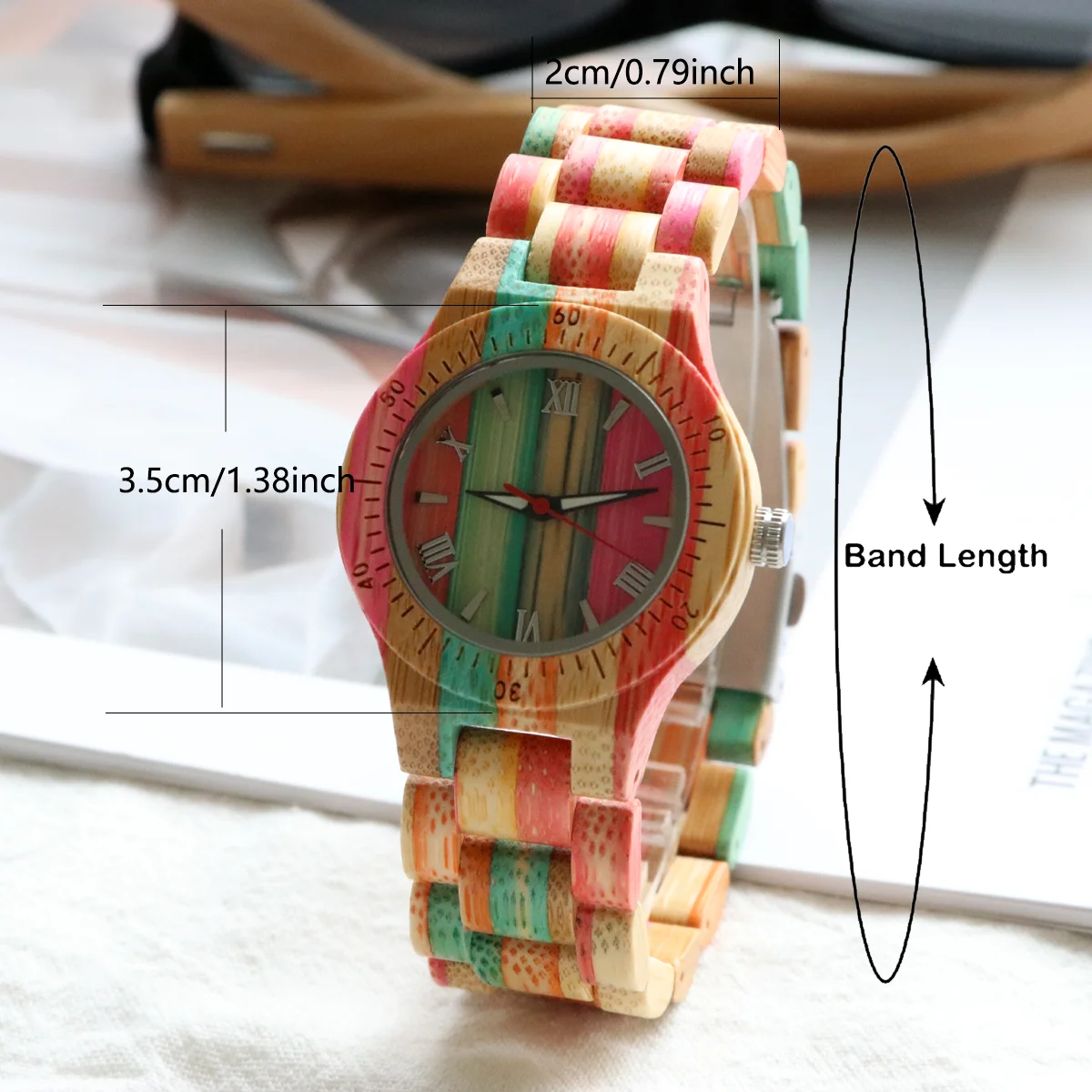 Women Watch Elegant Colorful Bamboo Wooden Watches Fashionable Color Band Clock Quartz Wood Wristwatches Woman Gifts for Lovers