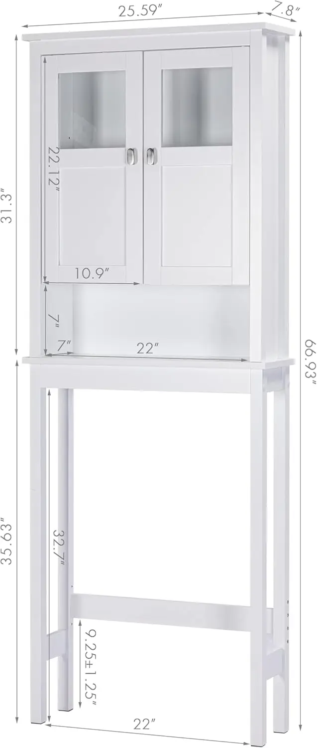 Bathroom Cabinet Over Toilet, Bathroom Storage Cabinet with Glass Doors and Adjustable Shelves, Over The Toilet Storage Cabinet